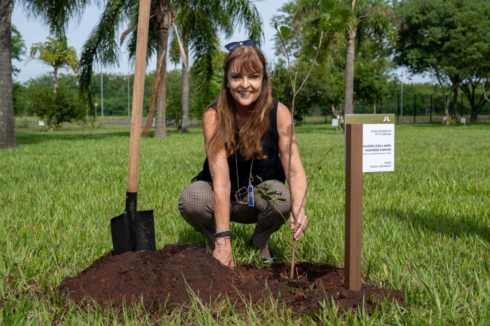 Secretária de América Latina e Caribe se emociona ao plantar árvore no Bosque dos Visitantes da Itaipu