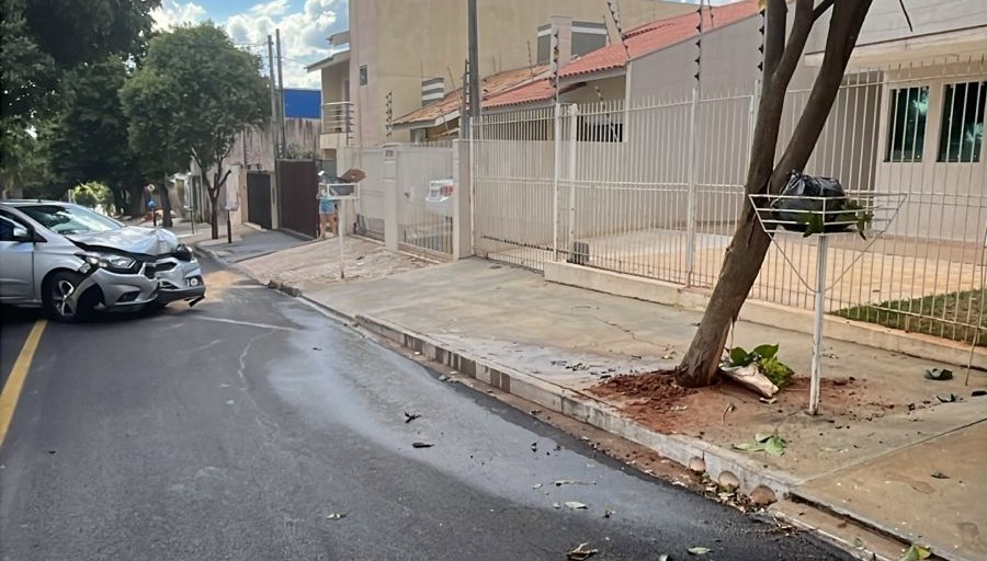 Mulher perde o controle de seu veículo ao passar mal ao volante, bate em árvore e vai parar no hospital