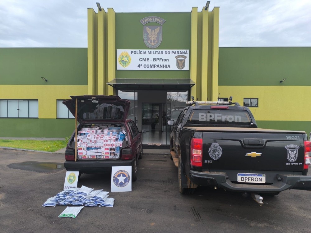 BPFron e Receita Federal apreendem carro carregado com cigarros e veneno contrabandeado