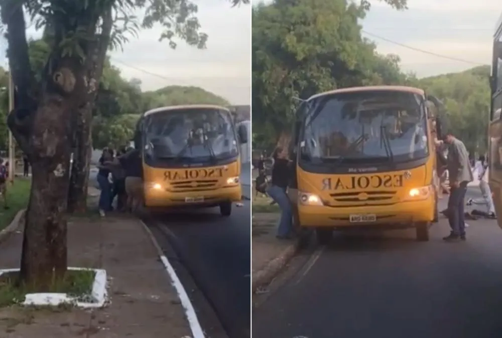 Ônibus escolar pega fogo em Pérola. Alunos foram retirados às pressas